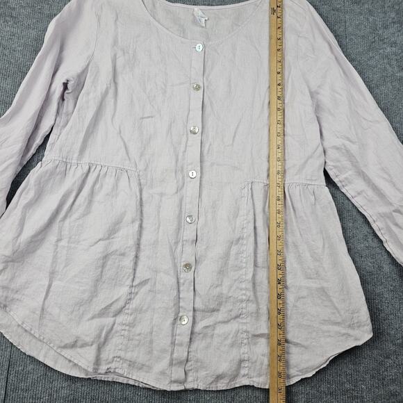 Sigrid Olsen Blouse Womens XL Purple Linen Peplum Button Up Coastal Roll Tab - Picture 4 of 6